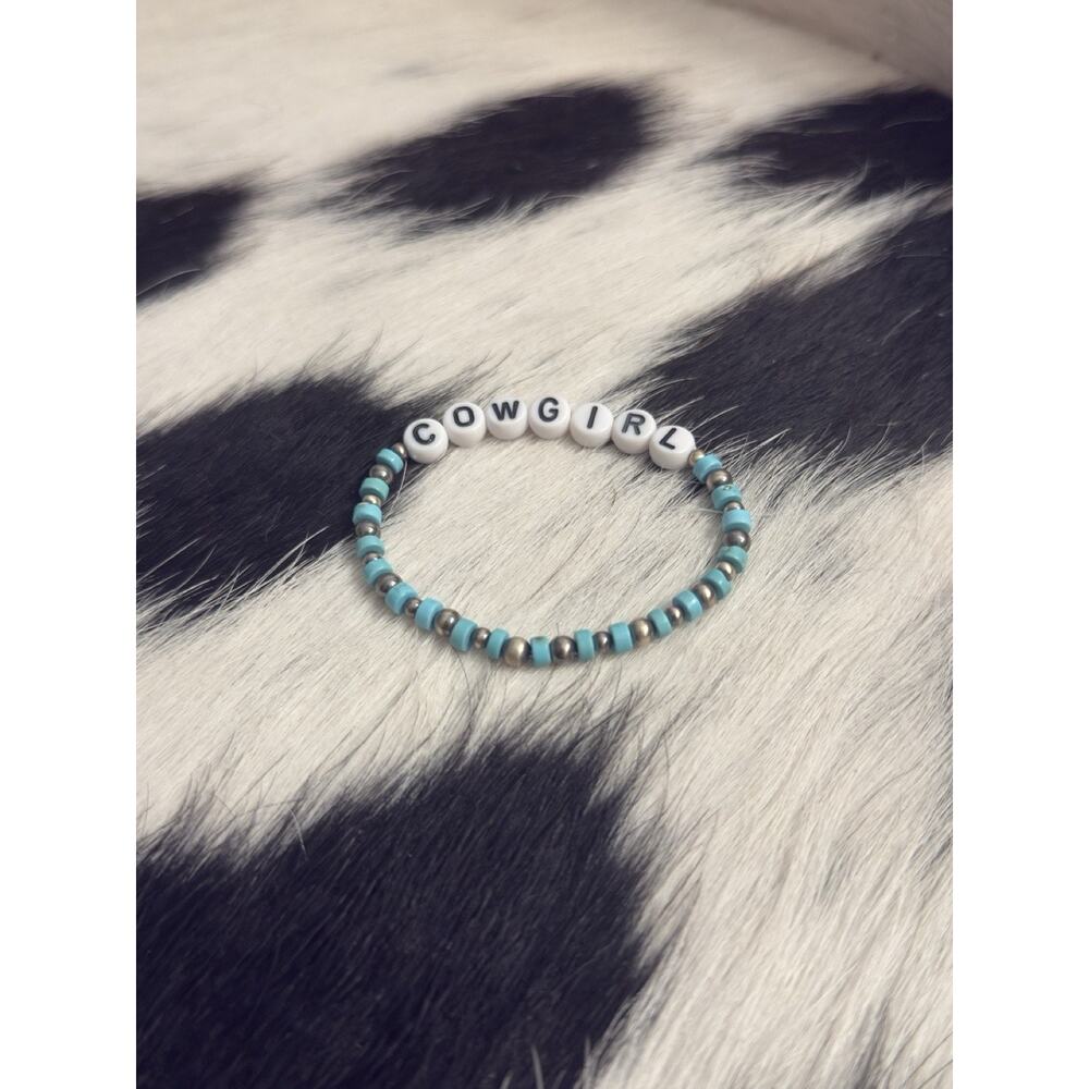 Native American Sterling Cowgirl 3mm 4mm Navajo Pearl Turquoise Stretch Bracelet - Picture 11 of 11